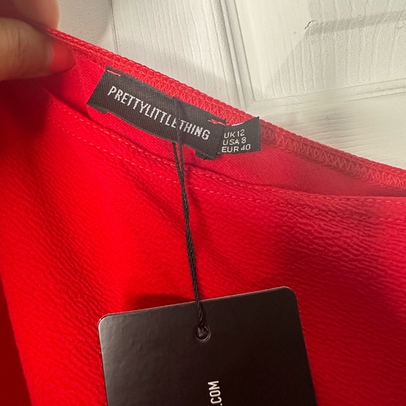 Red One Shoulder Frill Split Maci Dress - Picture 3 of 7